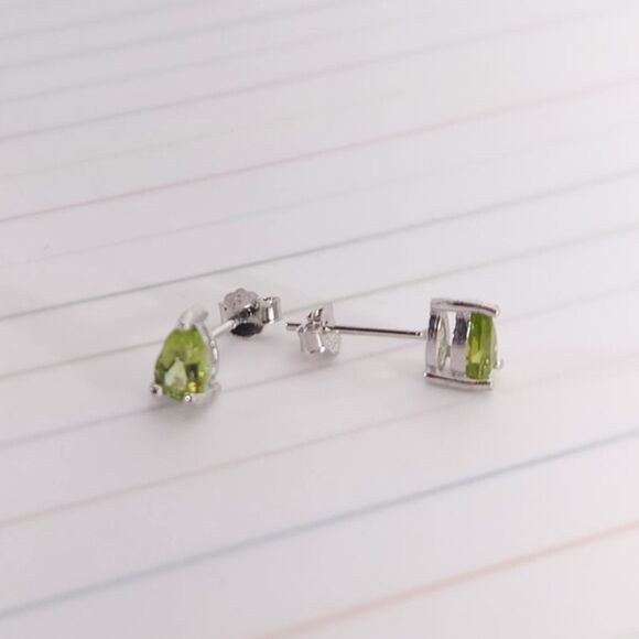 Genuine Peridot Pear 4x6 Post Earrings - Picture 3 of 5